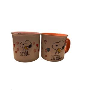 New Peanuts Pink Orange Mothers Love 2-pack 21oz Camper Stoneware Mugs Set